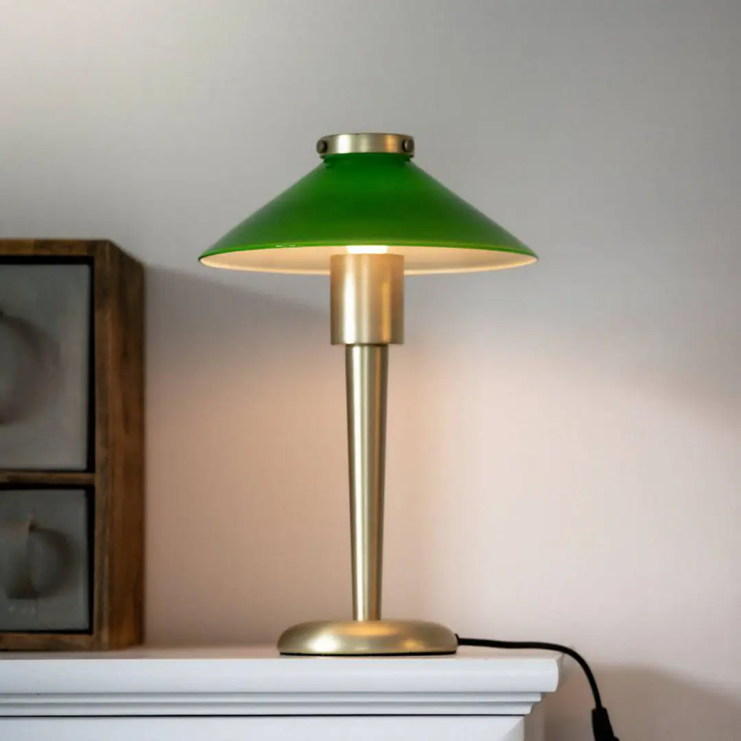 PR Home Tischlampe August, messingfarben/grün, 34 cm, Metall