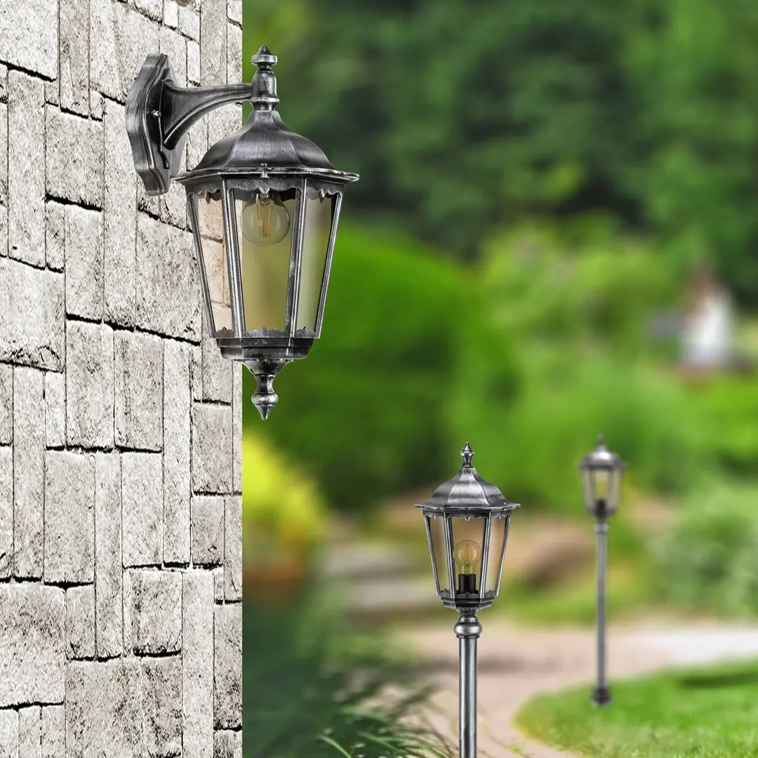 LCD Außenwandlampe 1111 Laterne hängend schwarz-silber