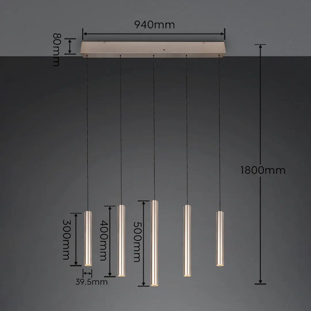 Trio Lighting LED-Pendellampe Arimato, Länge 94 cm, cremefarben Metall CCT