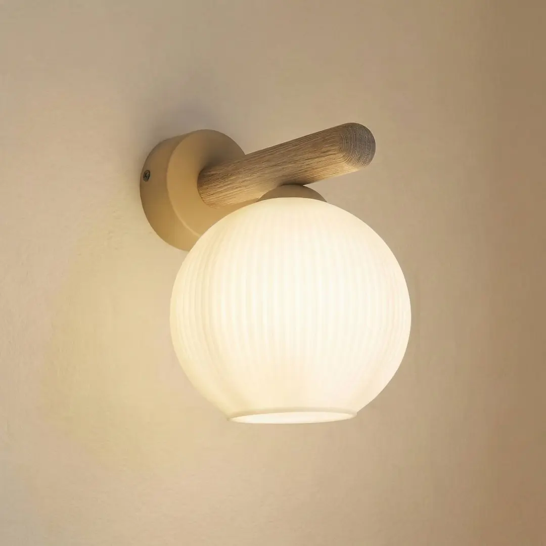 TK Lighting Wandleuchte Virlo, Holz, Opalglas, Höhe 20 cm, E14