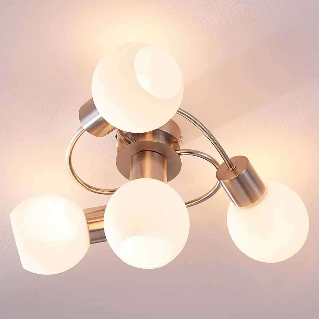 Lindby Deckenlampe Ciala, 4-flammig, nickelfarben, Glas, E14