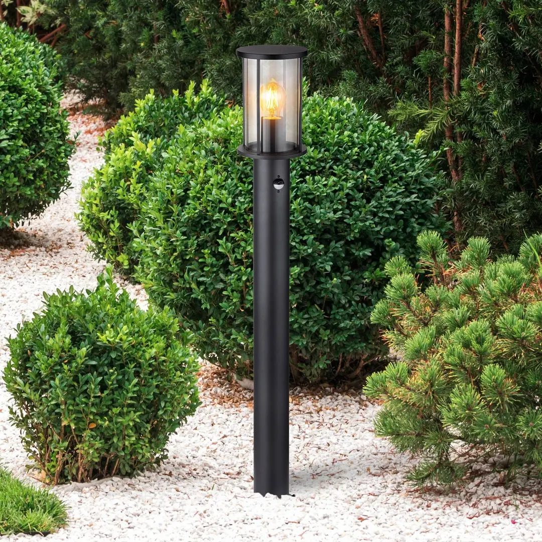 Globo Wegeleuchte Gracey, schwarz, Sensor, 100 cm, IP54, E27