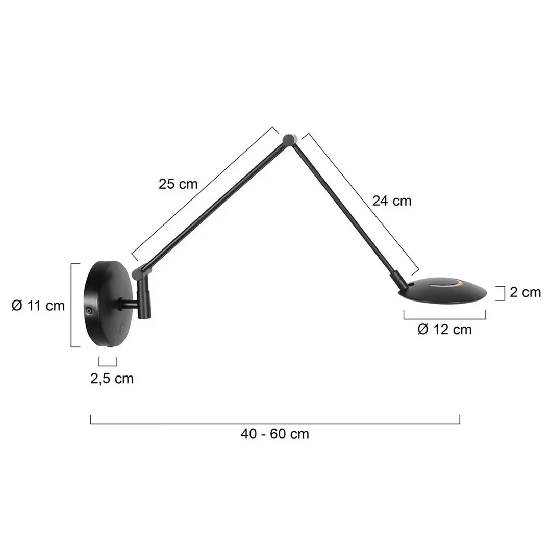 Steinhauer LED-Wandlampe Zenith 2 mit Arm schwarz, CCT, Metall, Stecker