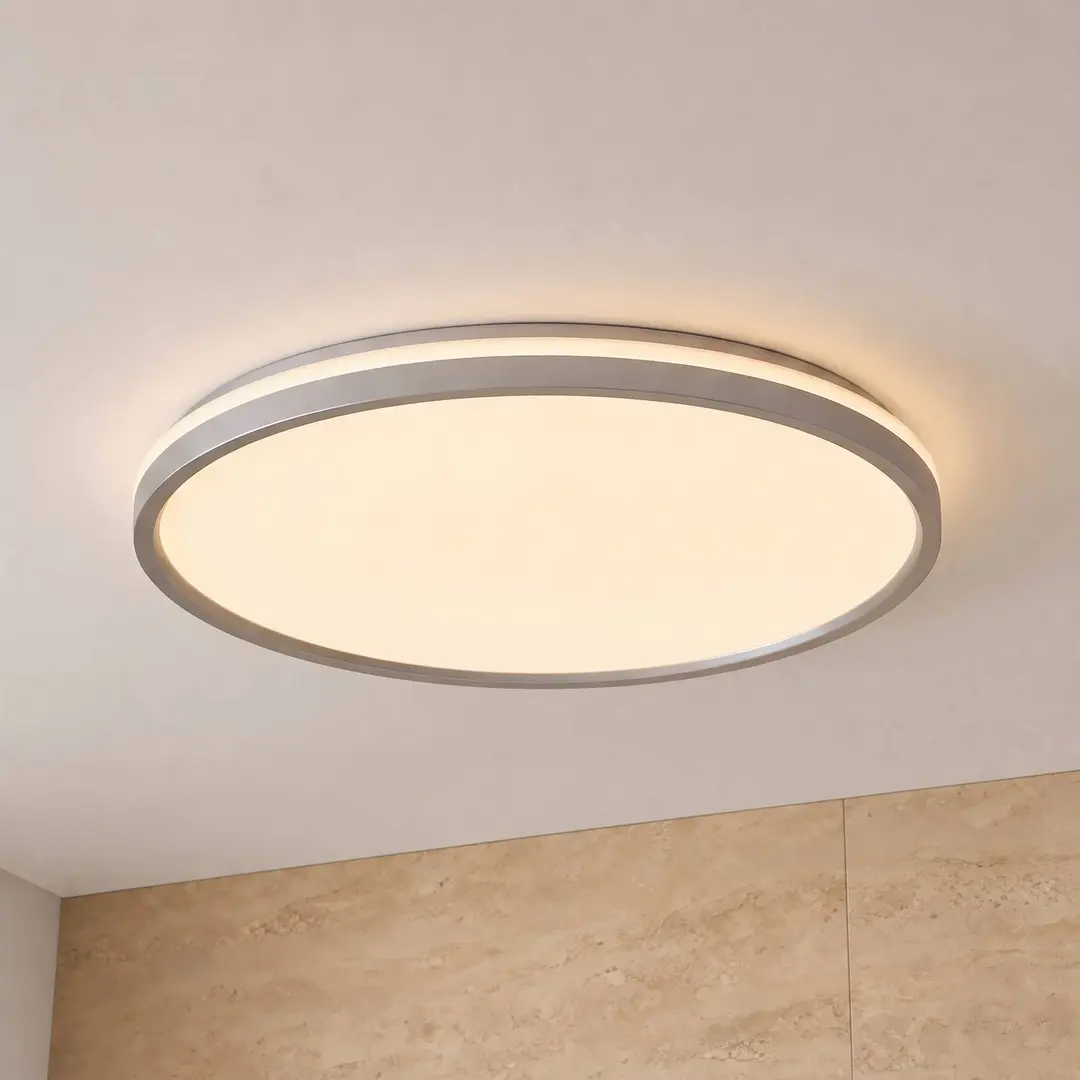 Lindby LED-Deckenleuchte Edmund, silber, Ø 39 cm, CCT, IP44
