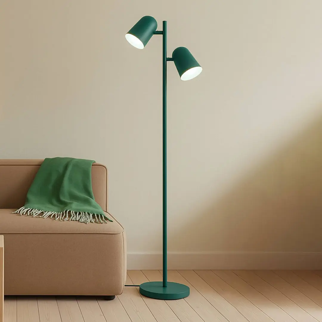 Lindby Stehleuchte Isara, grün, 165 cm, 2-flg., Metall, E27