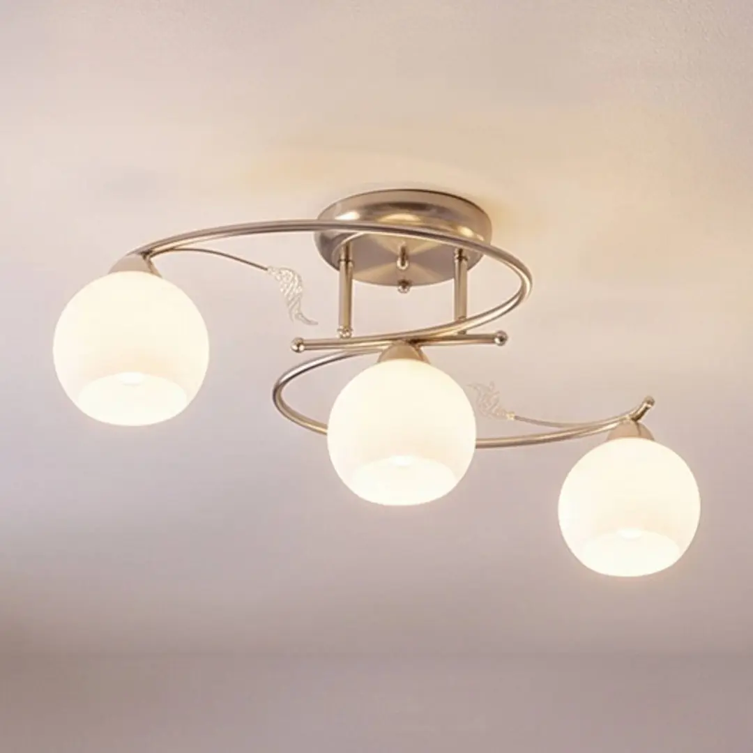 Lindby Deckenlampe Svean, 3fl, nickel/weiß, Glas, Länge 60cm