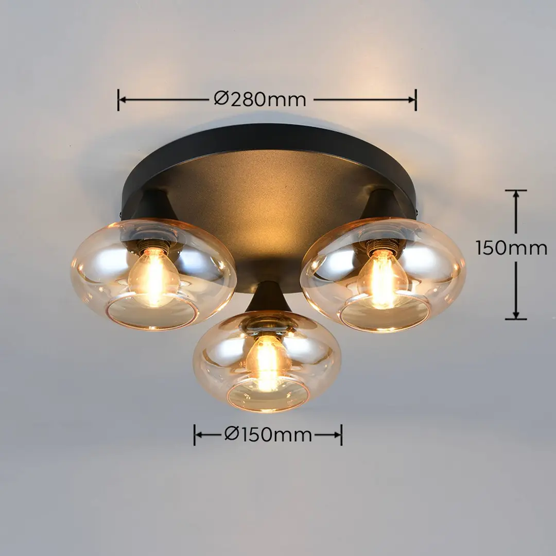 Reality Leuchten Deckenleuchte Divina, amberfarbig, Ø 39 cm, 3-flammig, Glas