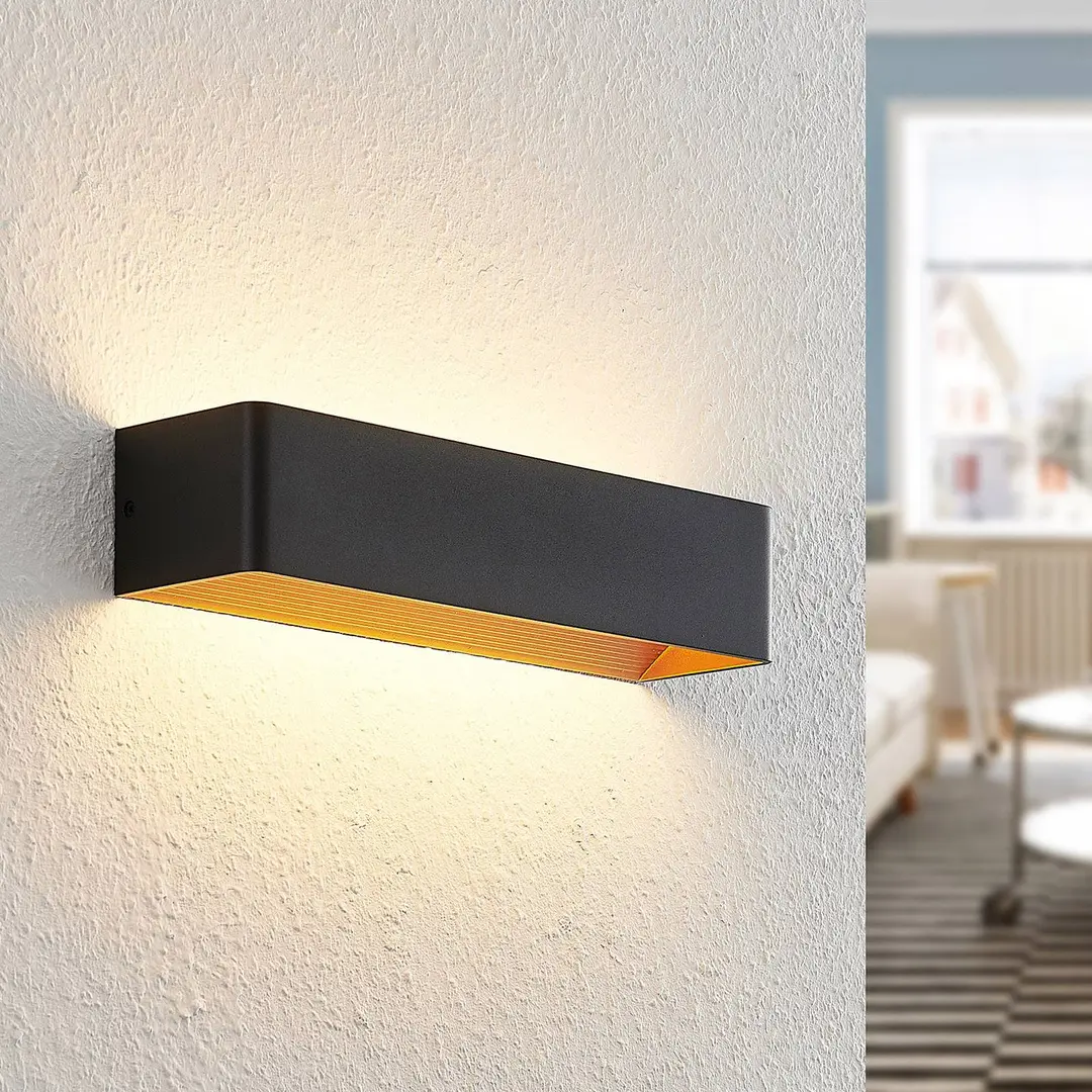 Arcchio LED-Wandlampe Karam, 37 cm, schwarz, Metall, up/down