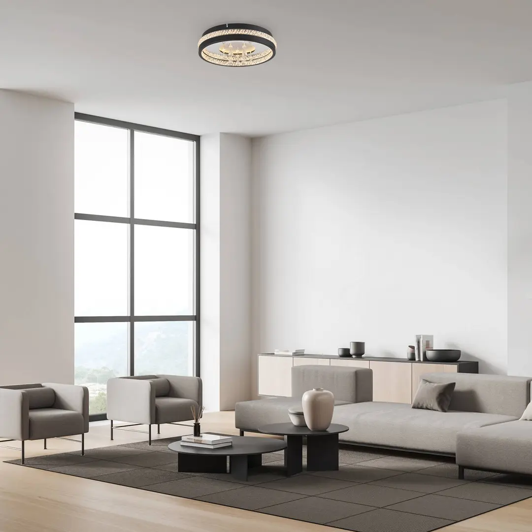 JUST LIGHT. GmbH LED-Deckenleuchte Hanni, schwarz, Eisen, Alu, Kristalloptik