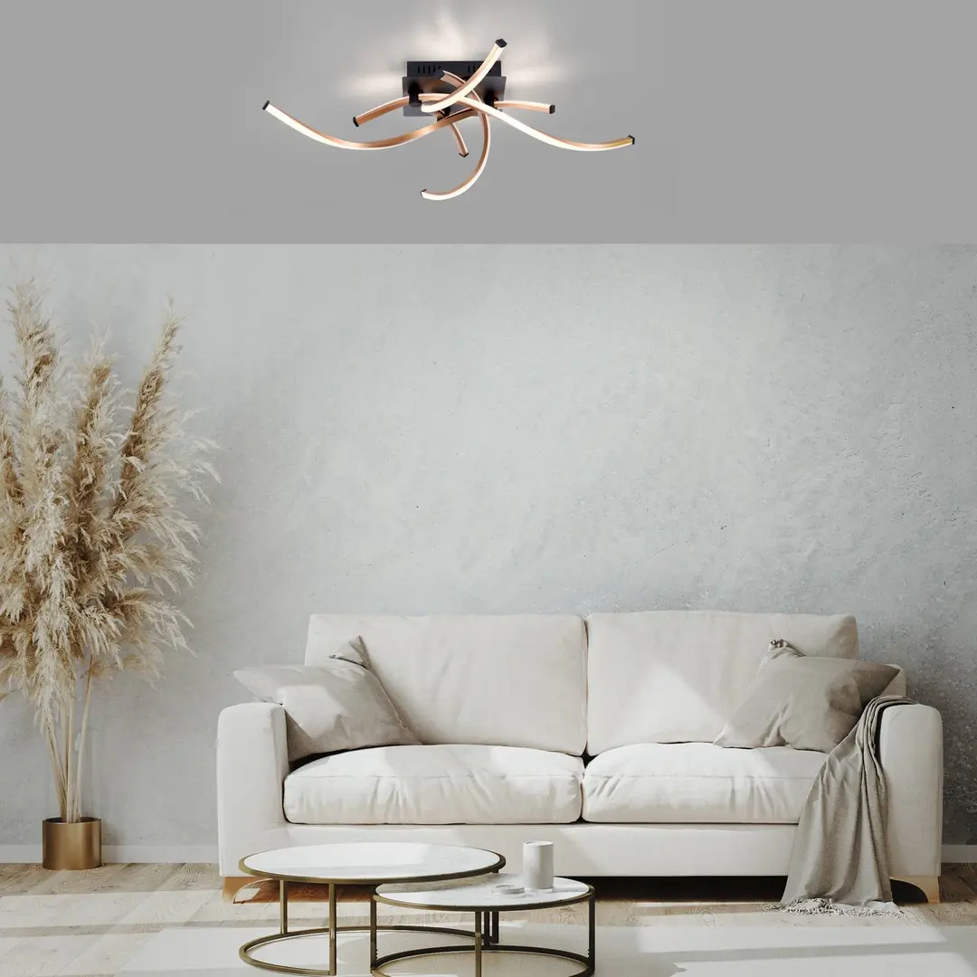 Paul Neuhaus LED-Deckenlampe Polina, 4-flg., gold, dimmbar
