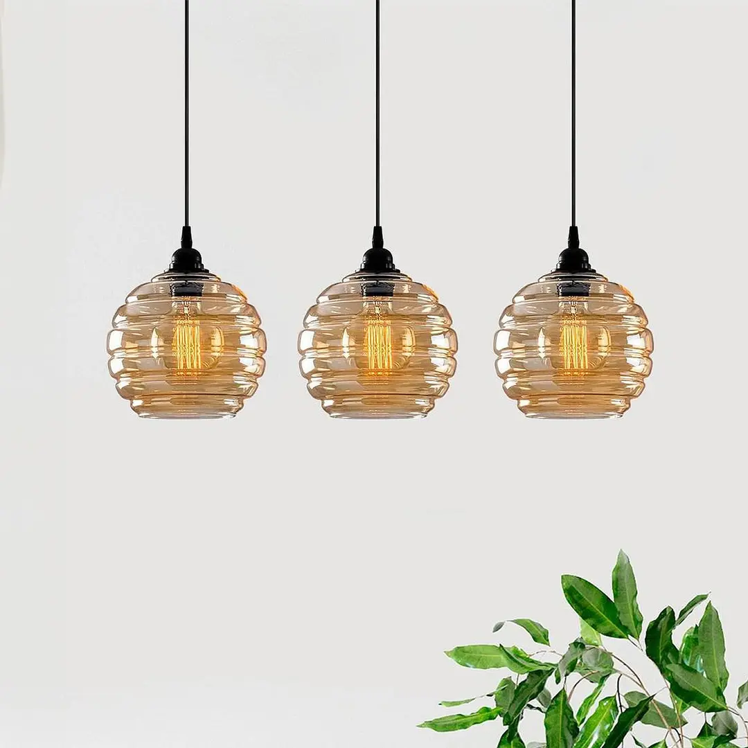 Opviq Hängelampe Gold 012, gold-transparent, Glas 3-flammig linear