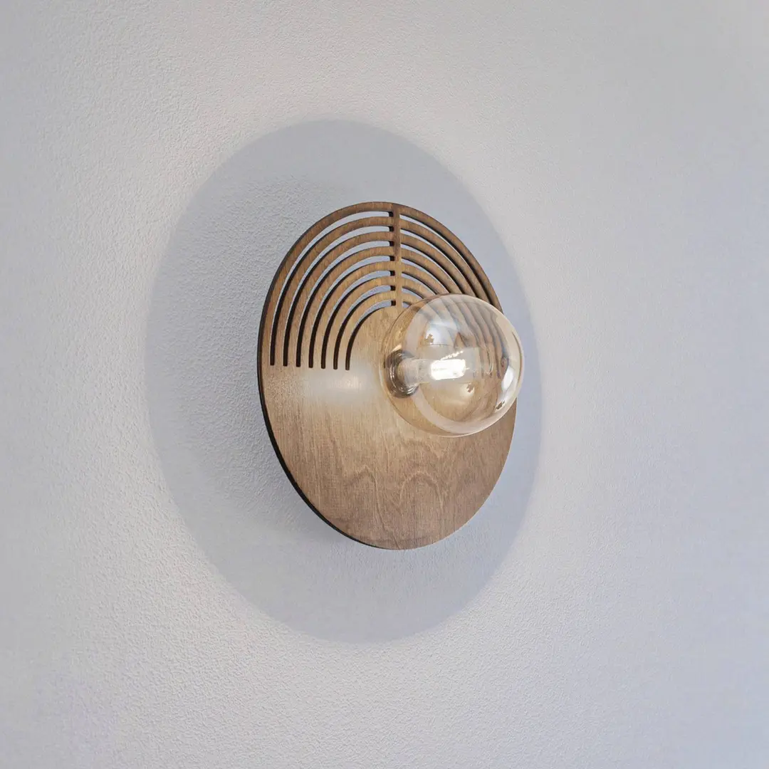 TK Lighting Wandleuchte Lunar, weiß/holzfarben, Ø 30 cm, G9