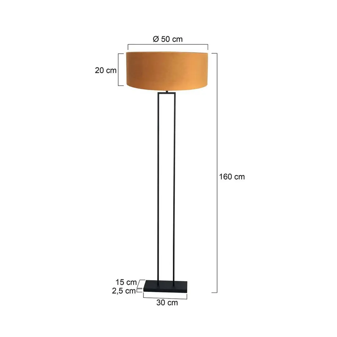 Steinhauer Stehlampe Stang, schwarz/Velours gold, Höhe 160 cm, E27