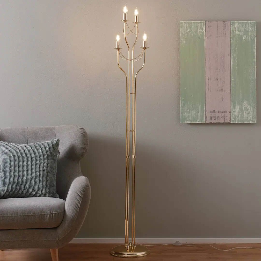 Domiluce Stehleuchte Retro, vierflammig, goldfarben, 180 cm