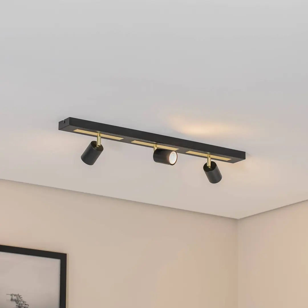 Luminex Deckenstrahler Rodez, schwarz/gold, Länge 80 cm, 3-flg.