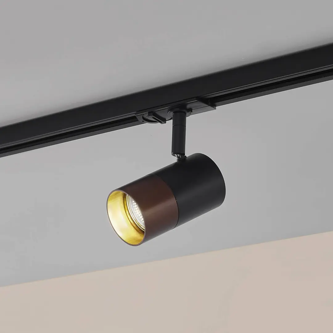Lindby Schienenspot Linaro, GU10, Ø 6 cm, schwarz/braun