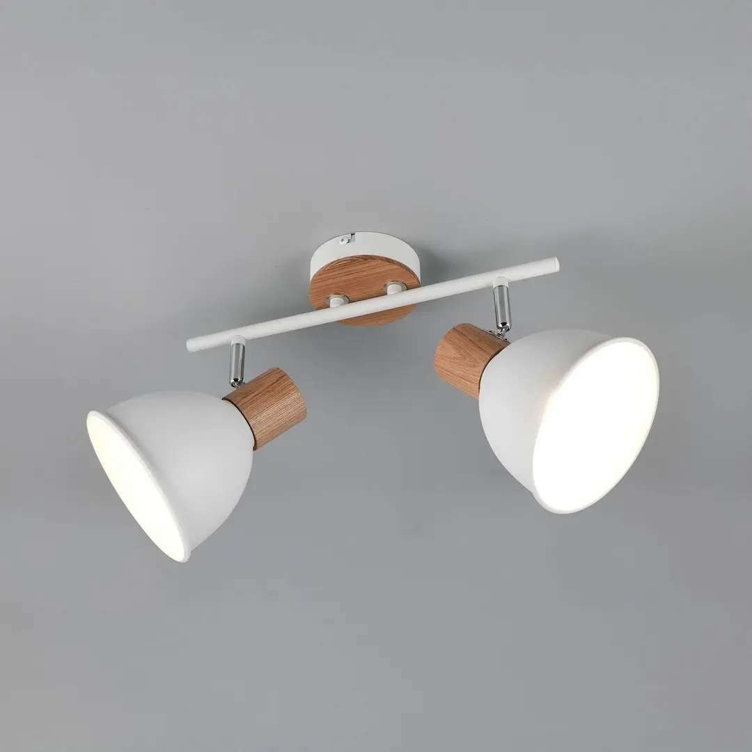 Reality Leuchten Deckenleuchte Delume, weiß, Länge 49 cm, 2-flg., Metall/Holz