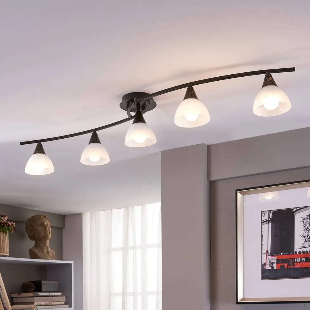 Lindby Deckenlampe Della, schwarz-gold, 110 cm, 5-flg., E14
