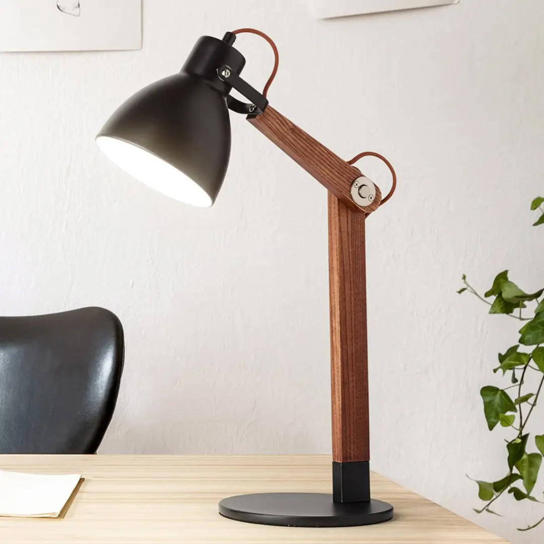 Fabas Luce Tischleuchte Sveva aus Holz, schwarz/walnuss