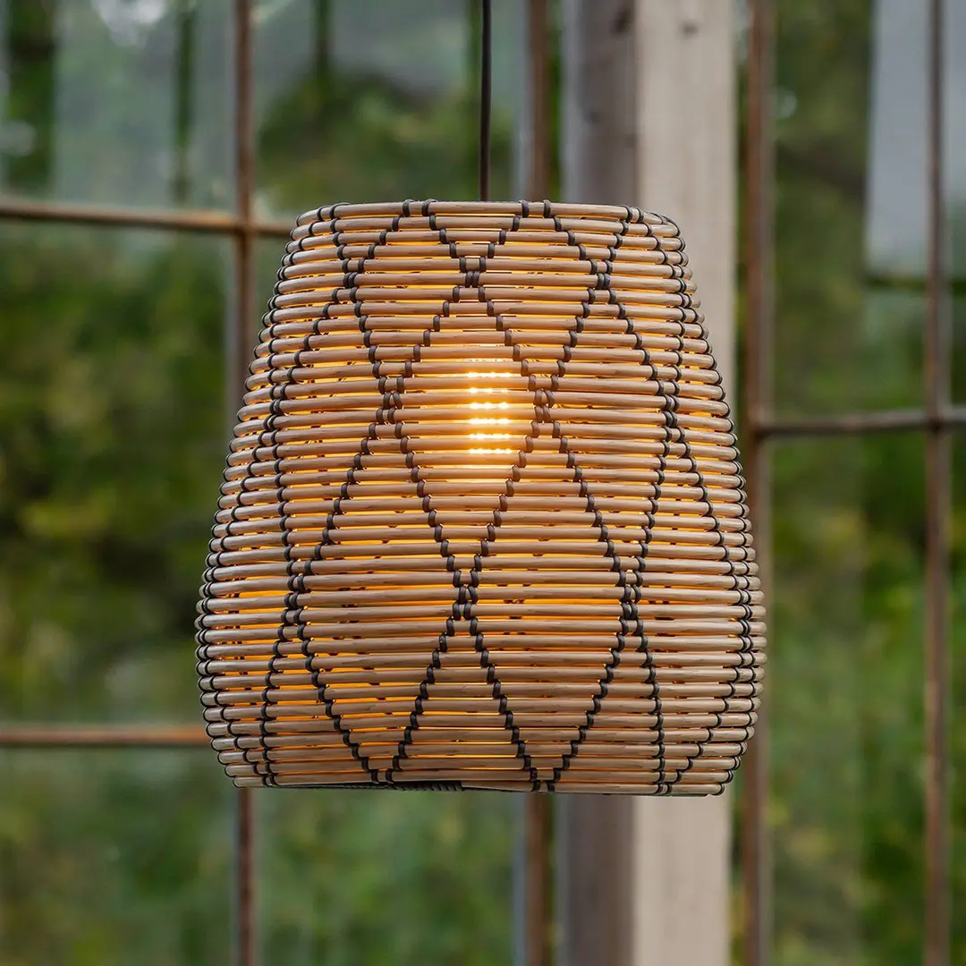 PR Home Außenhängeleuchte Lollo, Rattanoptik natur, Ø 38 cm