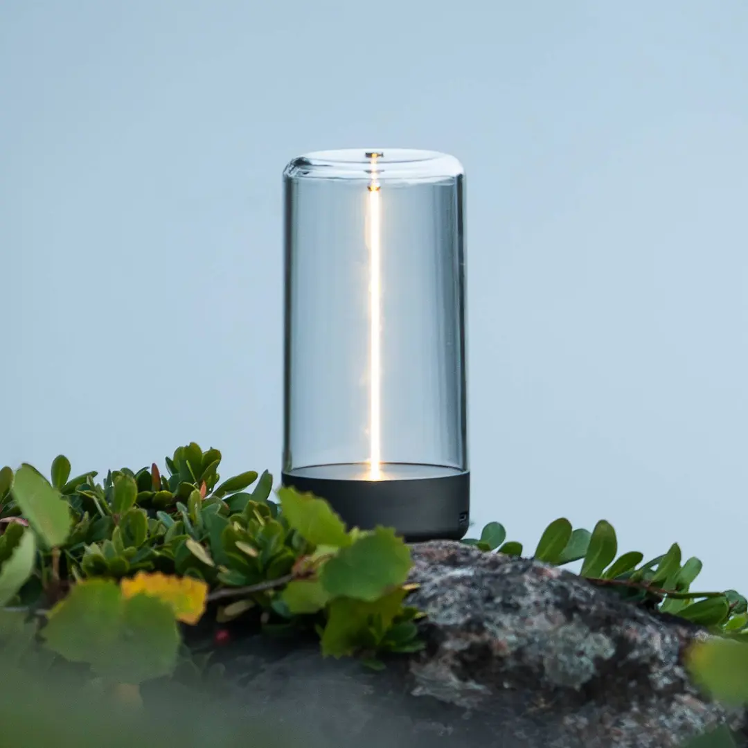 Konstsmide LED-Akku-Tischleuchte Edison, Höhe 15 cm, grau/klar, IP54
