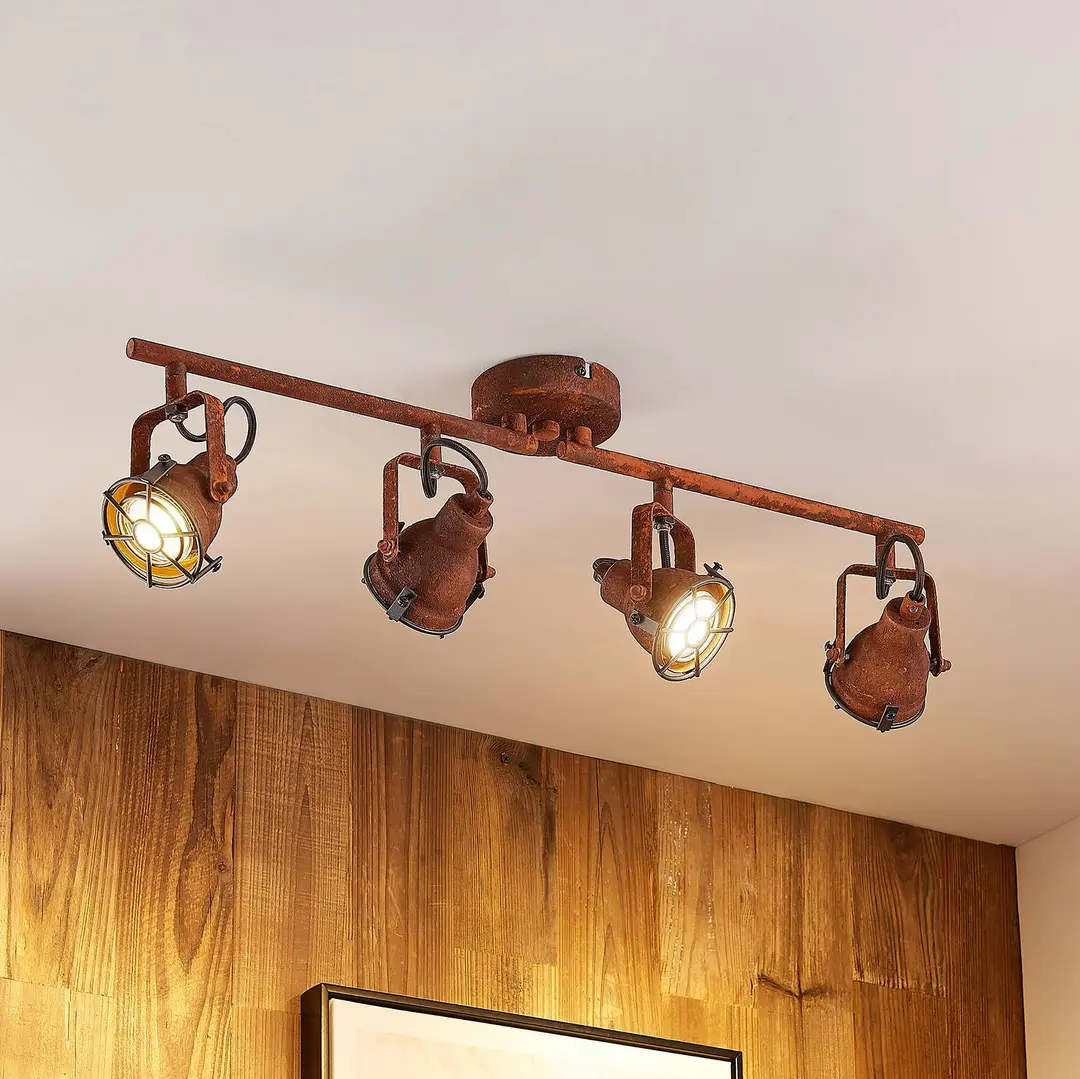 Lindby Deckenspot Scabra, 63 cm, rostbraun, 4-flg., Metall
