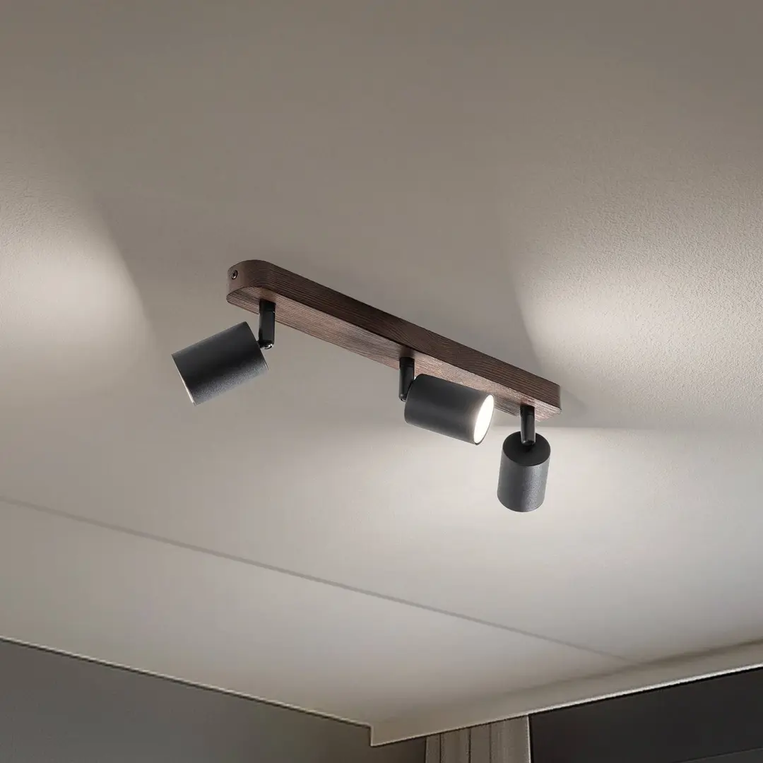 TK Lighting Deckenspot Subrin, nussbaum, dreiflammig