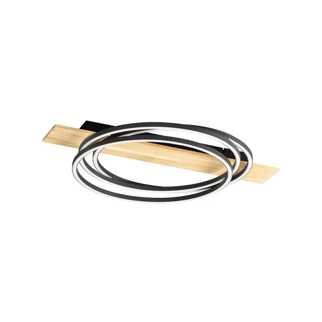 FISCHER & HONSEL LED-Deckenlampe Marit, Länge 76 cm, sandschwarz, Metall/Holz