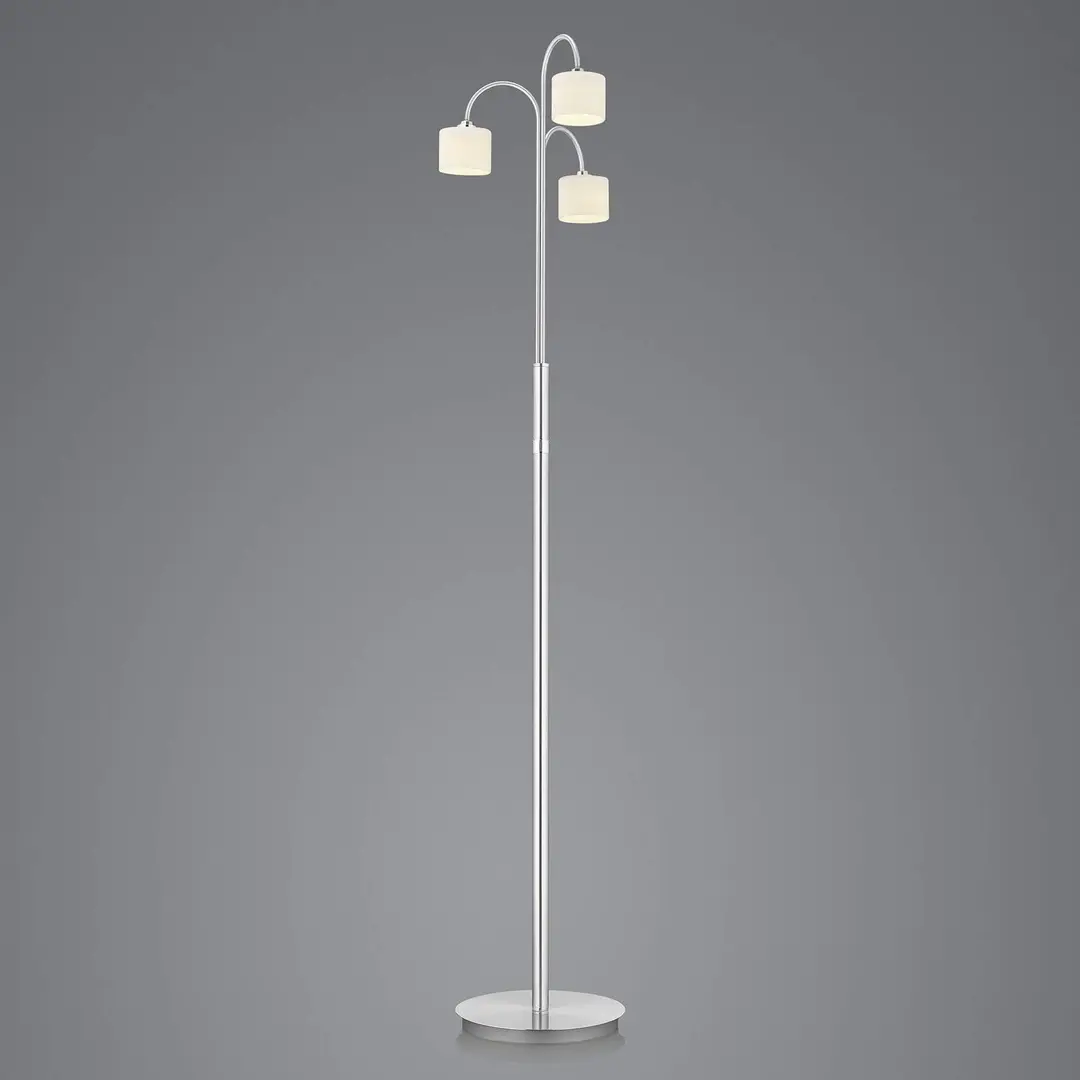HELL LED-Stehleuchte Mila, nickel/Opalglas, dreiflammig