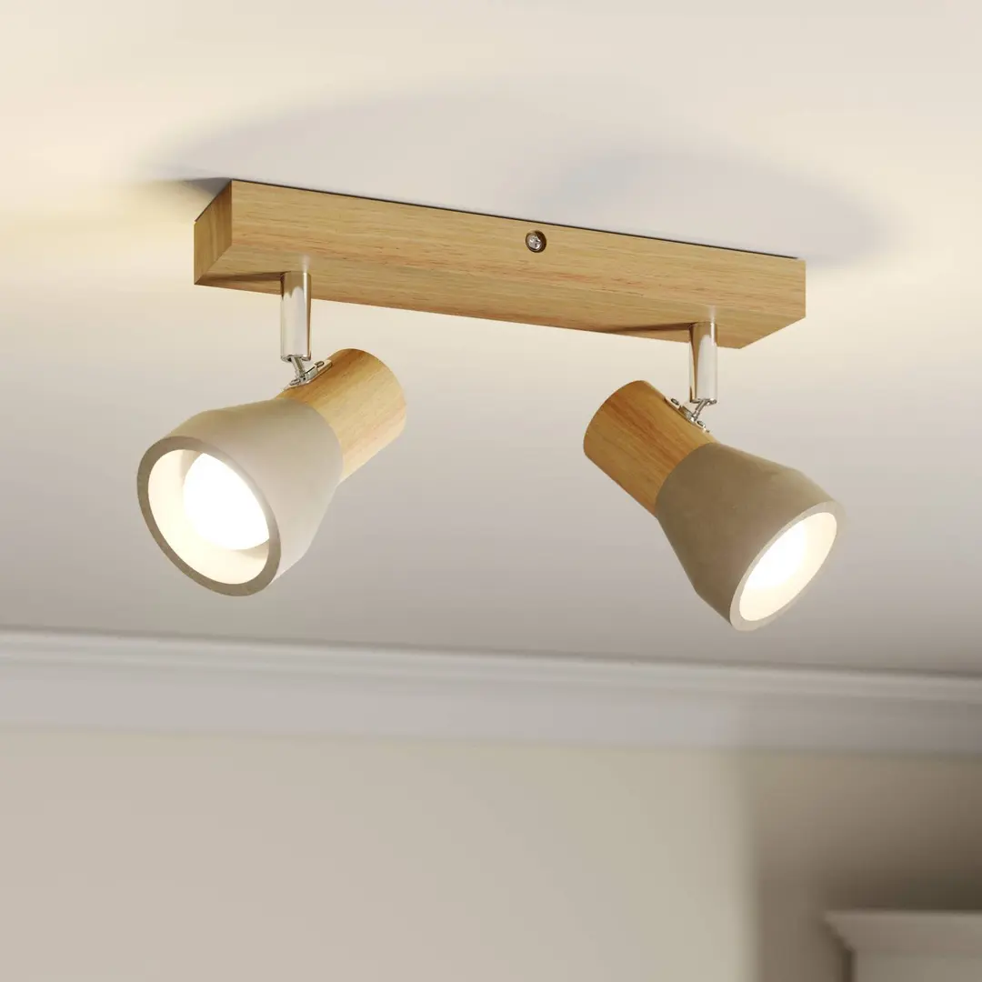 Lindby Strahler Filiz, 2-flammig, 27 cm, Holz, Beton, E14