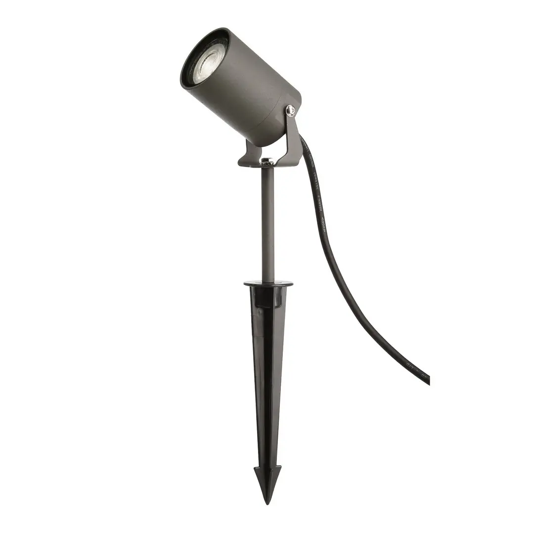 Deko-Light Erdspießstrahler Spiky, Ø 6 cm, grau, schwenkbar, IP65, GU10