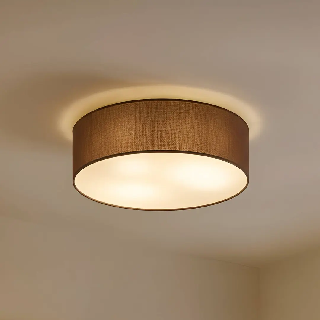 Lindby Deckenleuchte Sebatin, Ø 40 cm, hellbraun, Stoff, E27