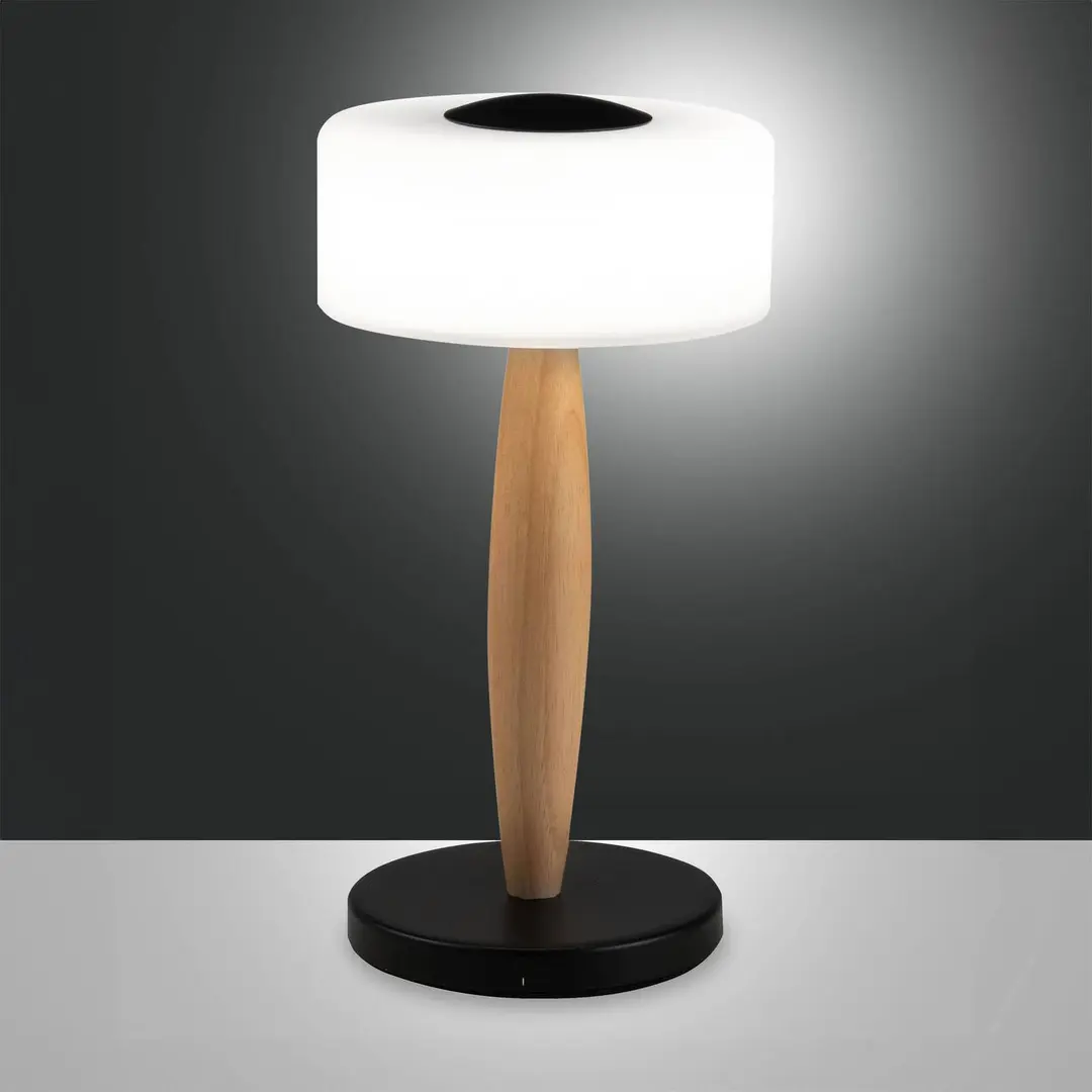Fabas Luce LED-Tischleuchte Elea, schwarz, Höhe 29 cm, Glas, Holz
