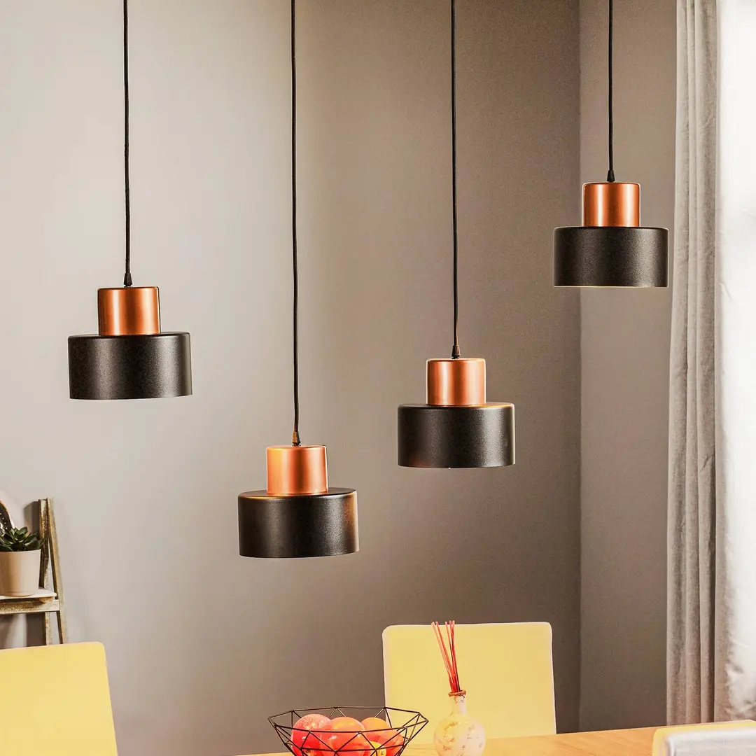 TEMAR LIGHTING Pendellampe Olla in Schwarz/Kupfer, vierflammig