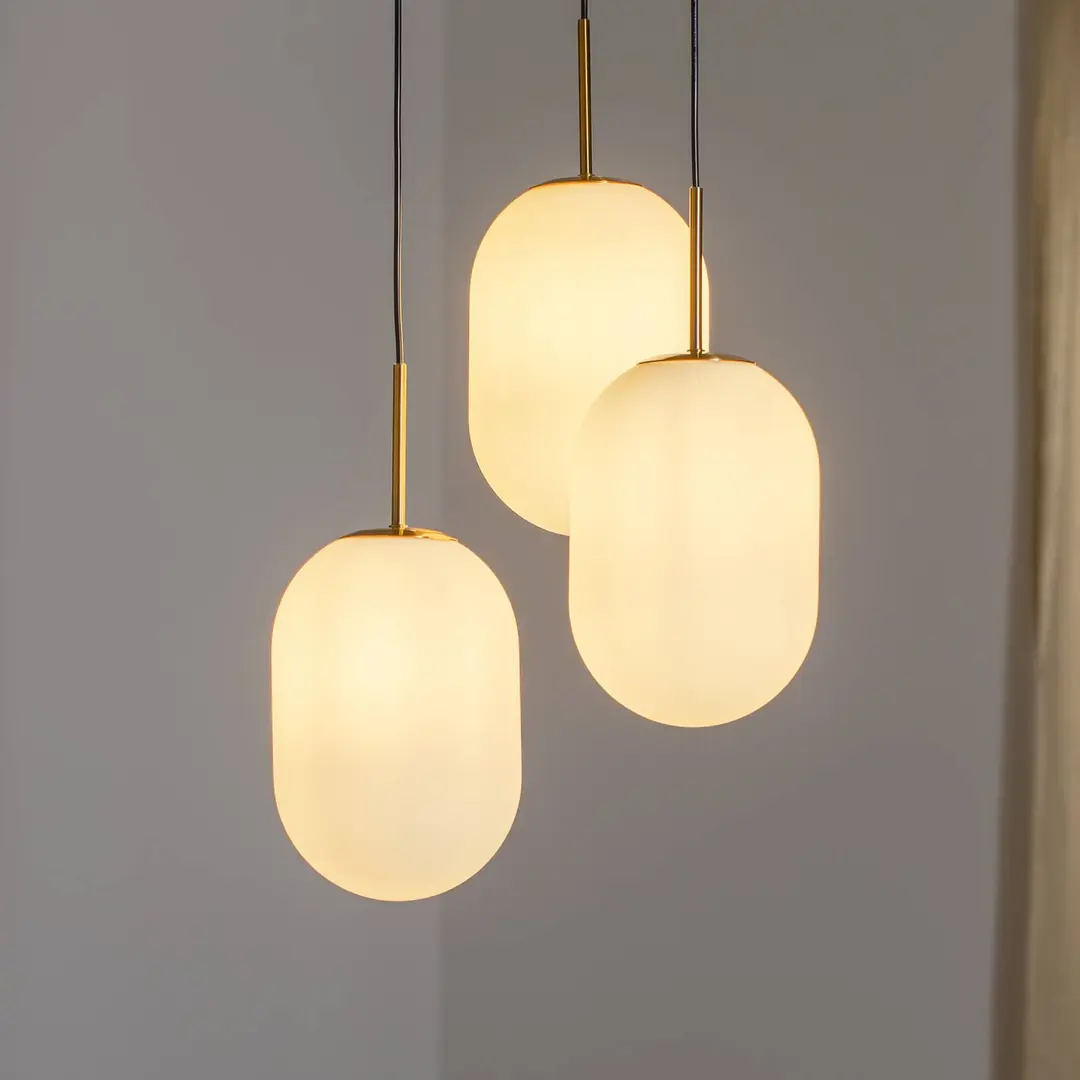 Eko-Light Hängelampe Alias, Metall goldfarben Opalglas, 3-flammig rund
