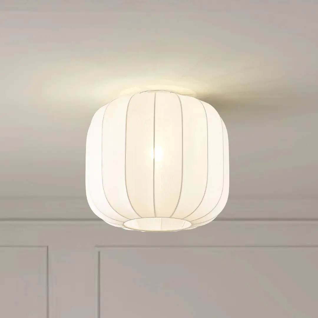 Lindby Deckenleuchte Helin, weiß, Stoff, Ø 35 cm