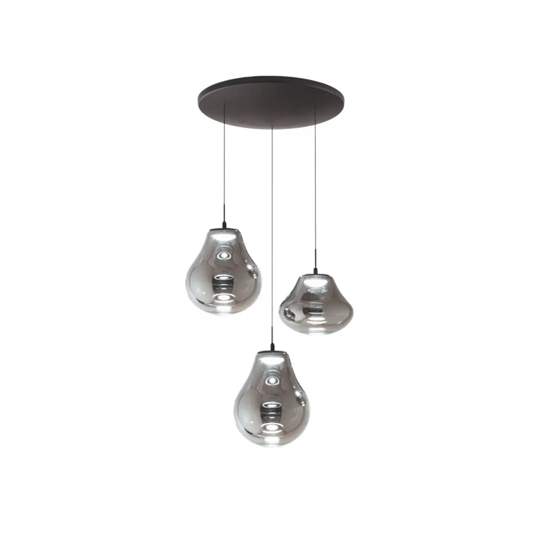 Fabas Luce LED-Pendelleuchte Deva, 3-flg., Ø 50 cm, grau, CCT, dimmbar