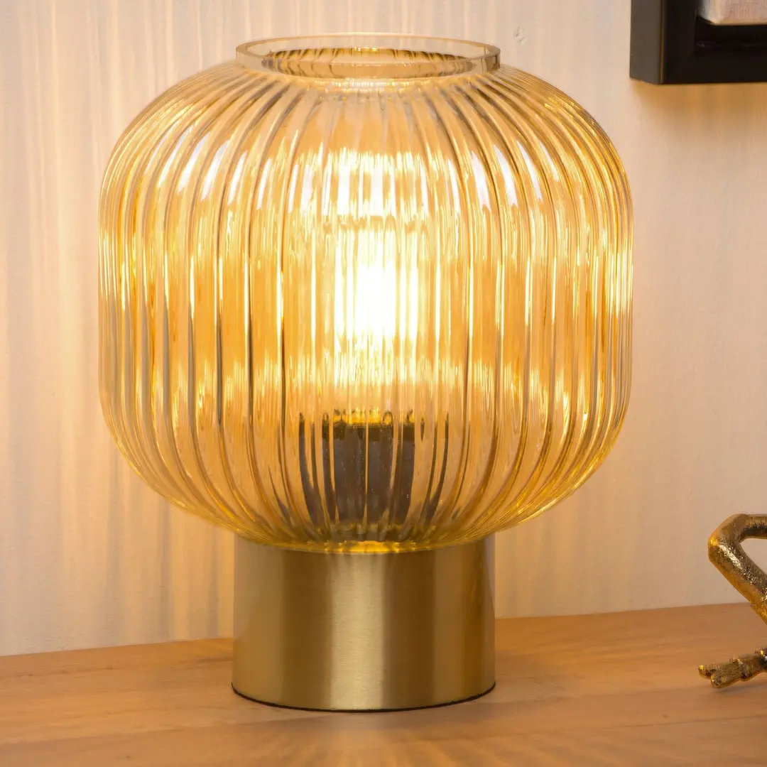 Lucide Glas-Tischleuchte Maloto, amber/ gold, Ø 20 cm, E27