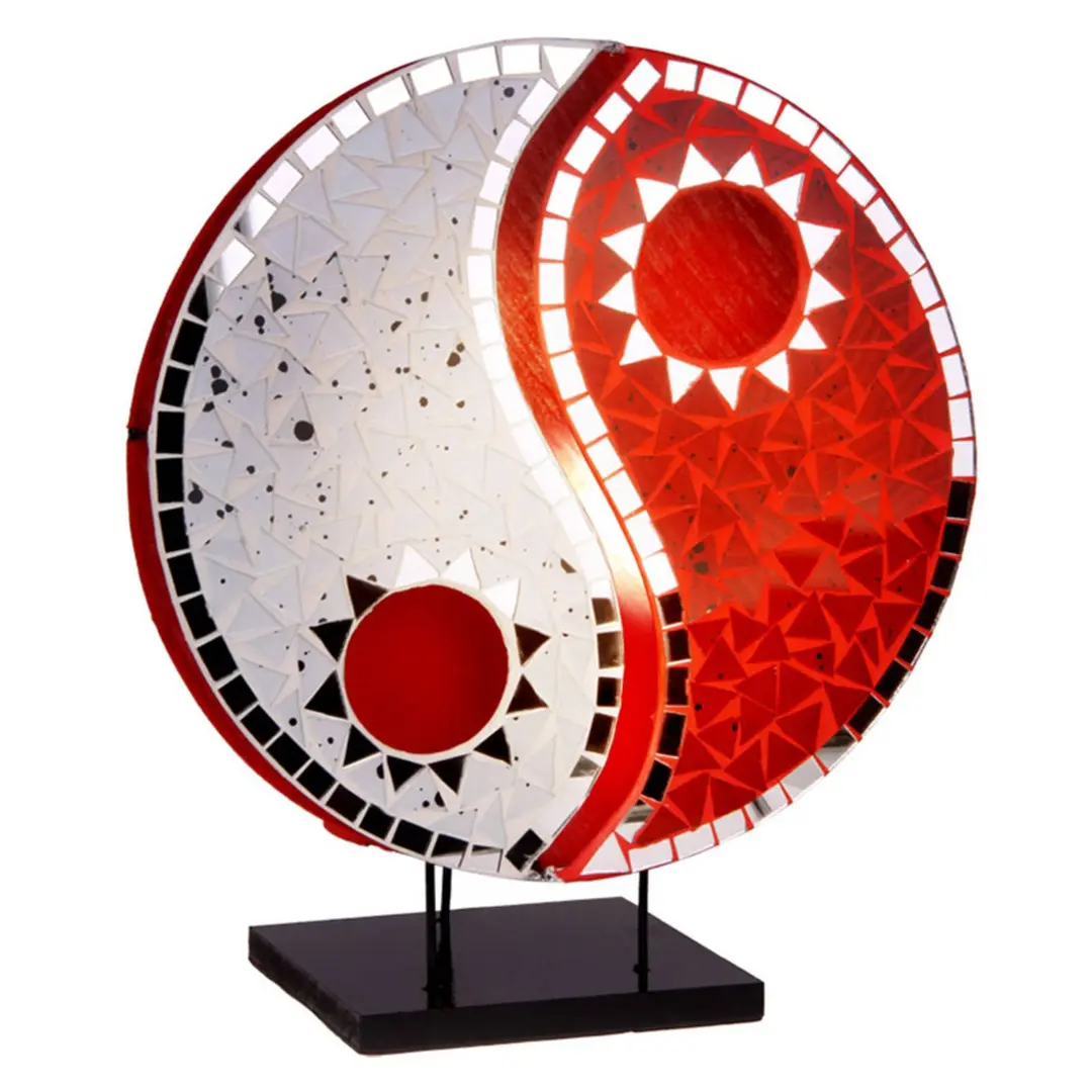 Woru Tischlampe Ying Yang mit Mosaikspiegelsteinen rot