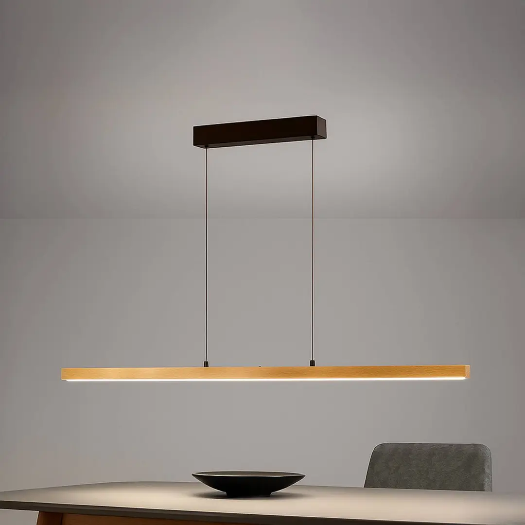 FISCHER & HONSEL LED-Pendellampe Shine-Wood, Länge 141 cm, Eiche/schwarz CCT