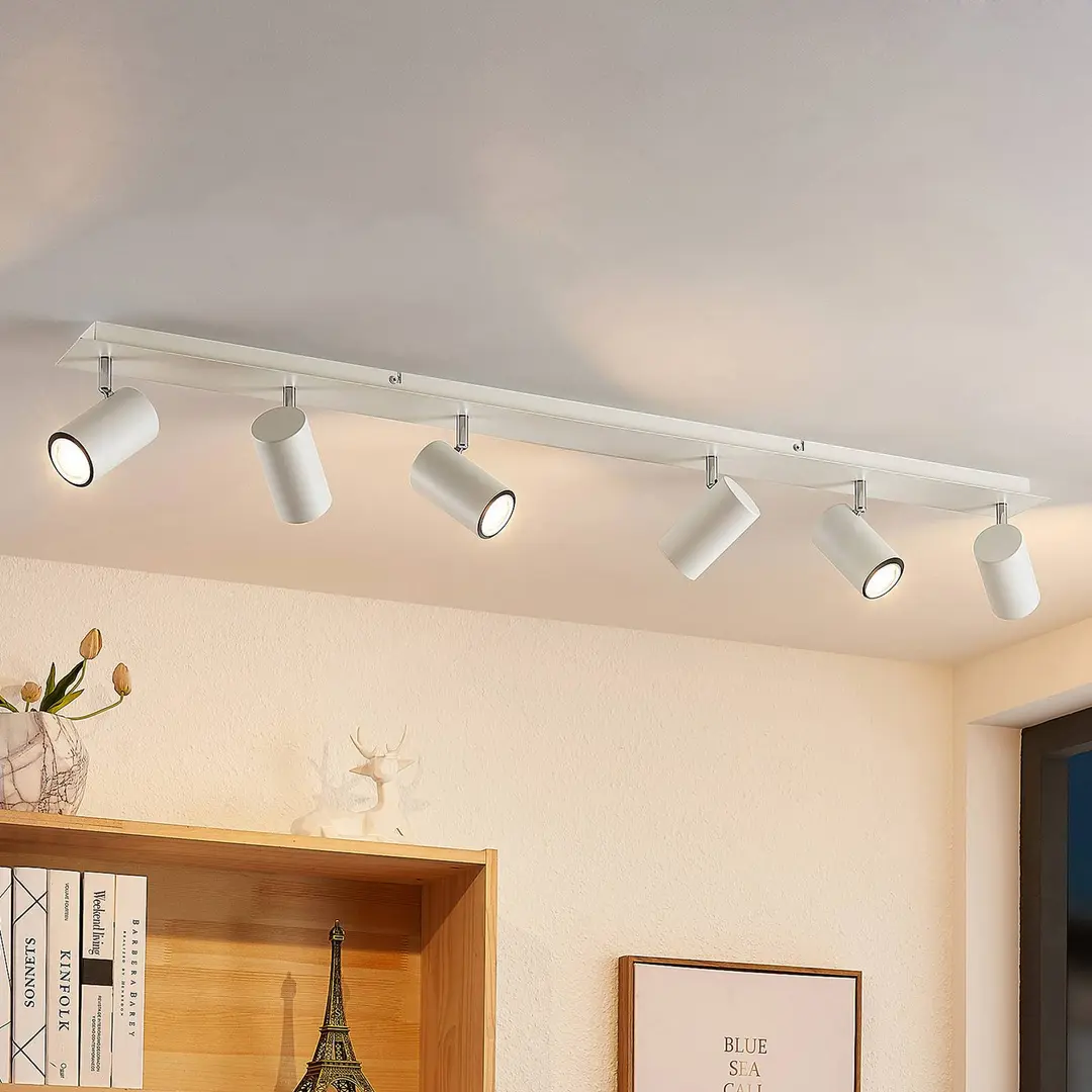 Lindby Deckenstrahler Joffrey, 116 cm, weiß, 6-flg., GU10