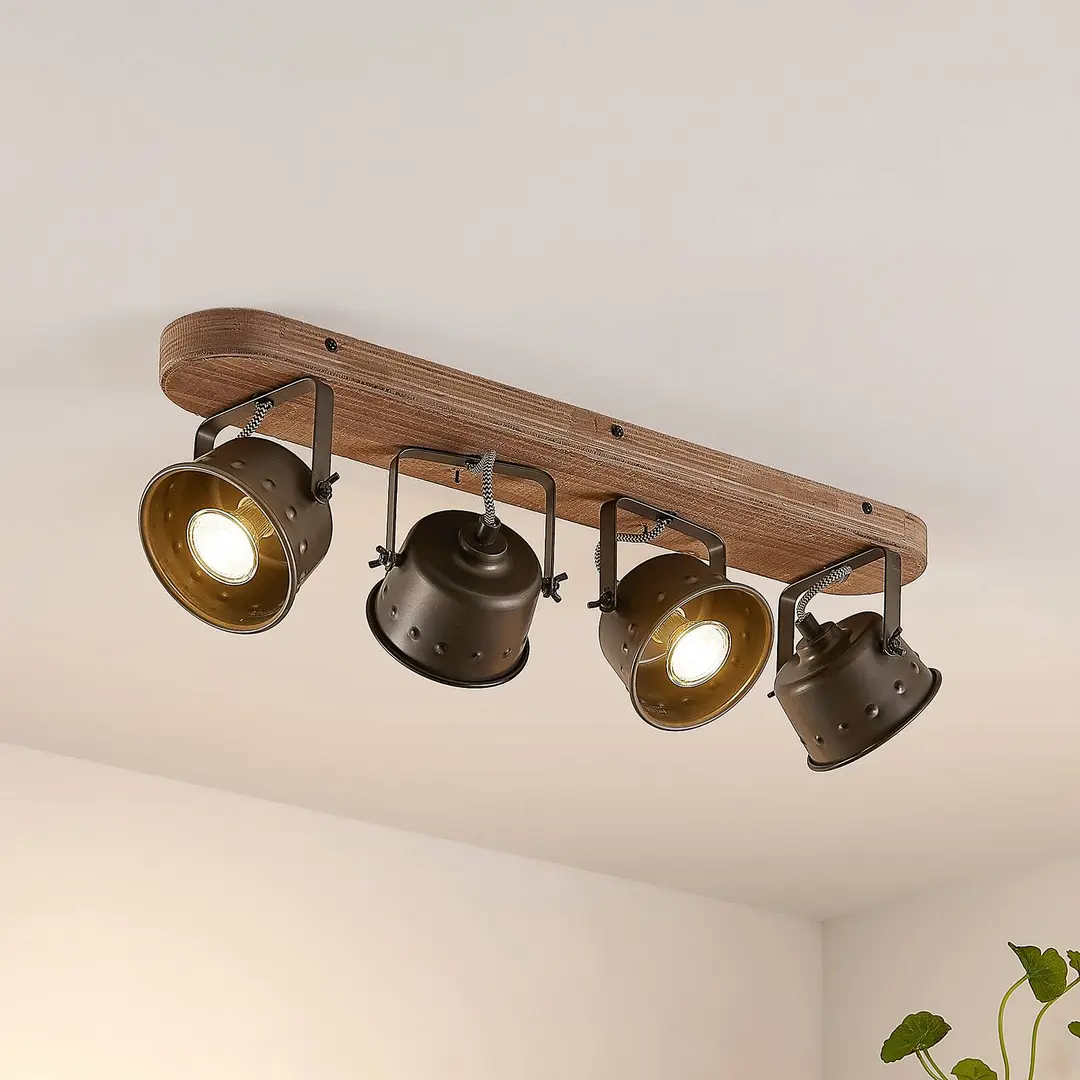 Lindby Deckenstrahler Rubinjo, 62 cm, 4-flg., Holz, GU10