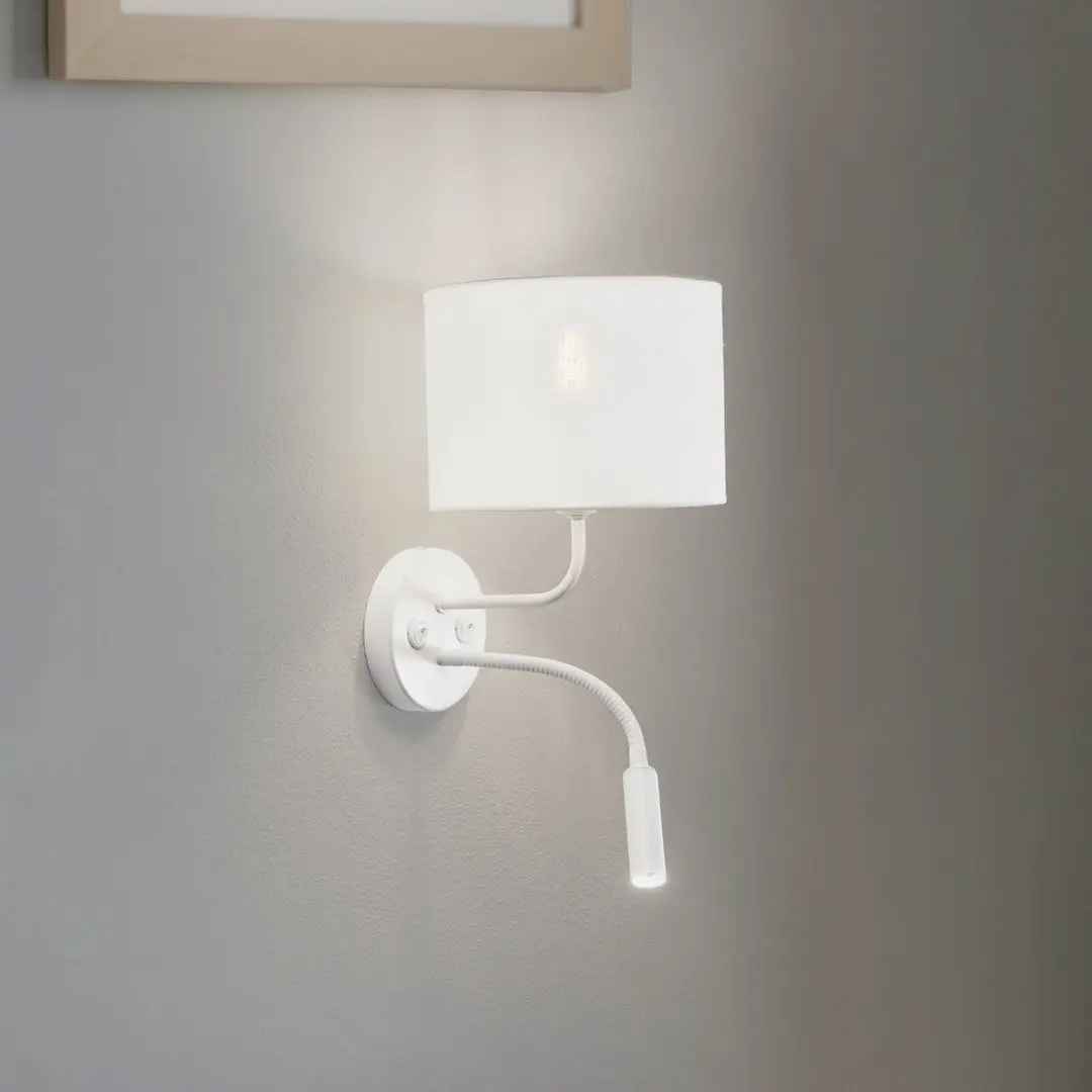 Duolla Wandleuchte Roller, weiß, Stoff, Leselicht