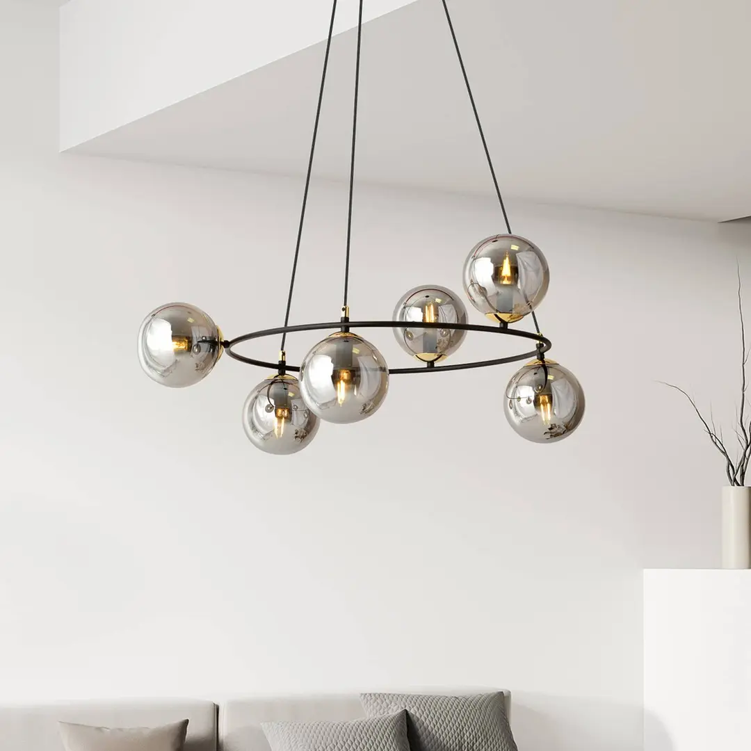 EMIBIG LIGHTING Hängeleuchte Glassy, Glas grafit, 75 cm, 6-flg.