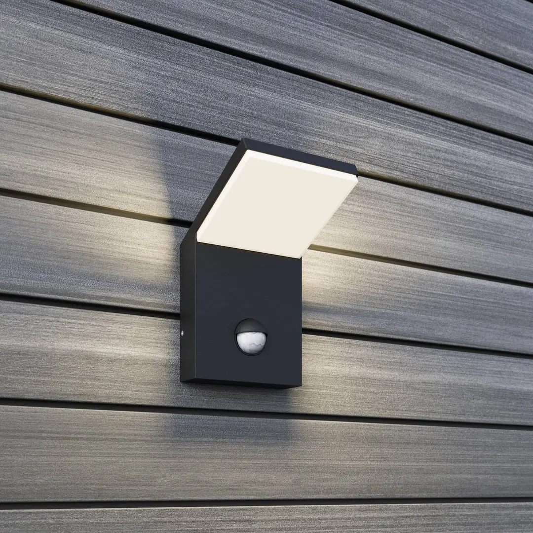 LUCANDE LED-Außenwandleuchte Nevio, Metall, anthrazit, Sensor