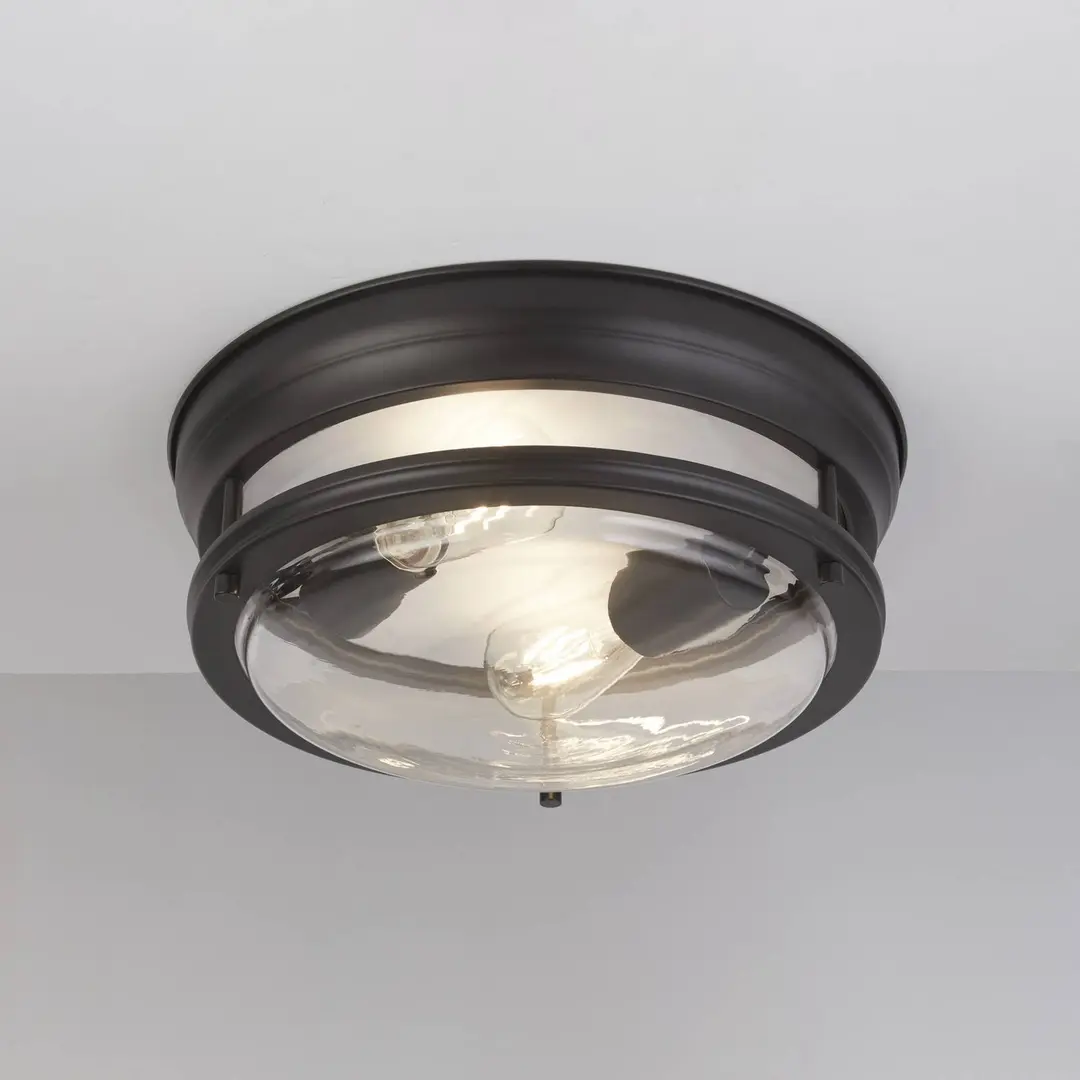 Searchlight Deckenleuchte Glasgow mit Glasschirm, IP44 schwarz