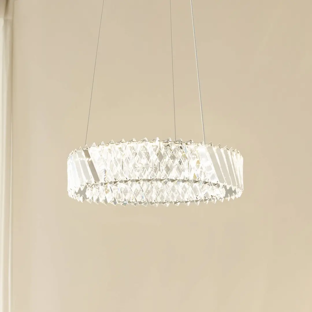 Lucande LED-Hängeleuchte Glacis, Kristall, Ø 40 cm, chrom