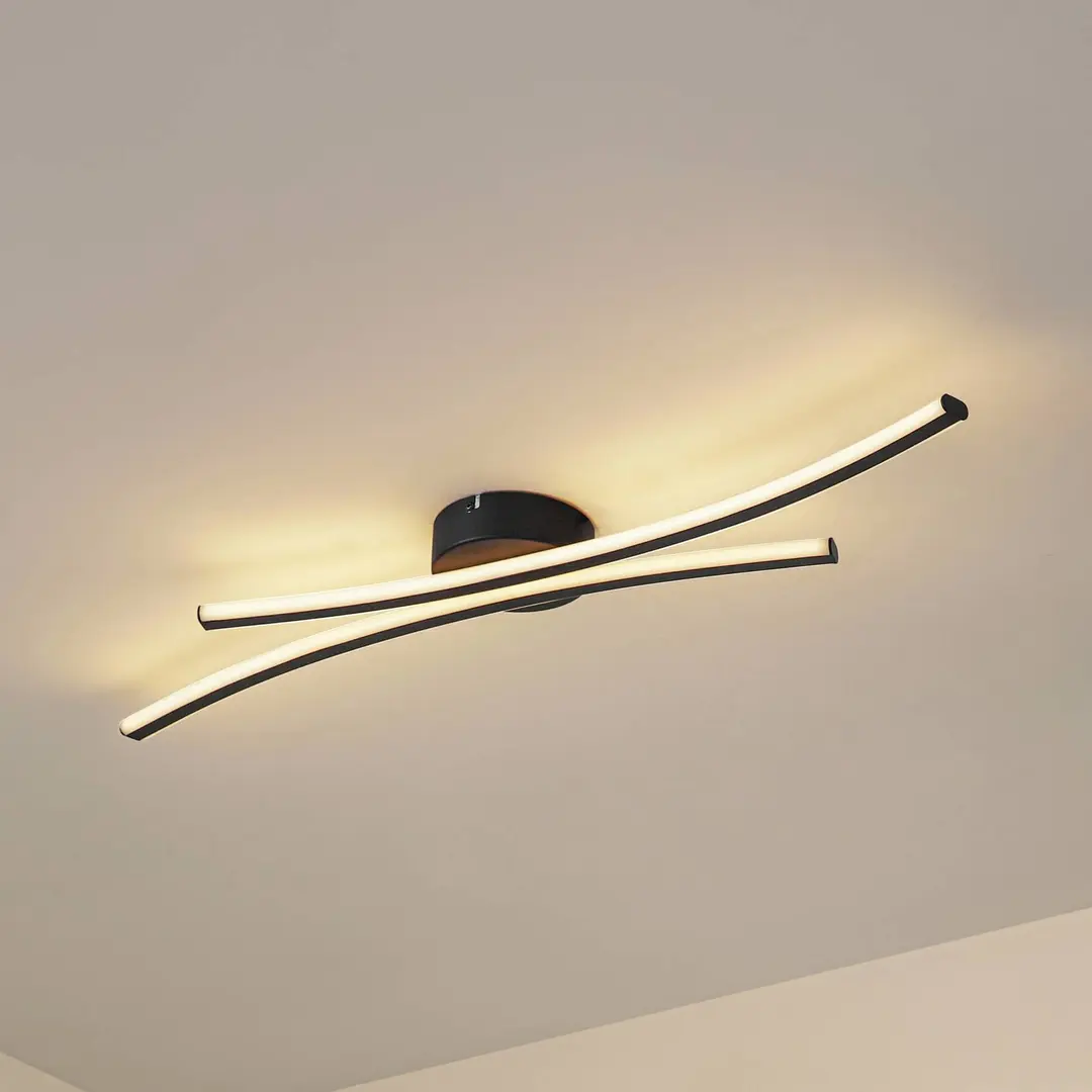 Lindby LED-Deckenleuchte Ravion, 90 cm, schwarz, 3.000 K