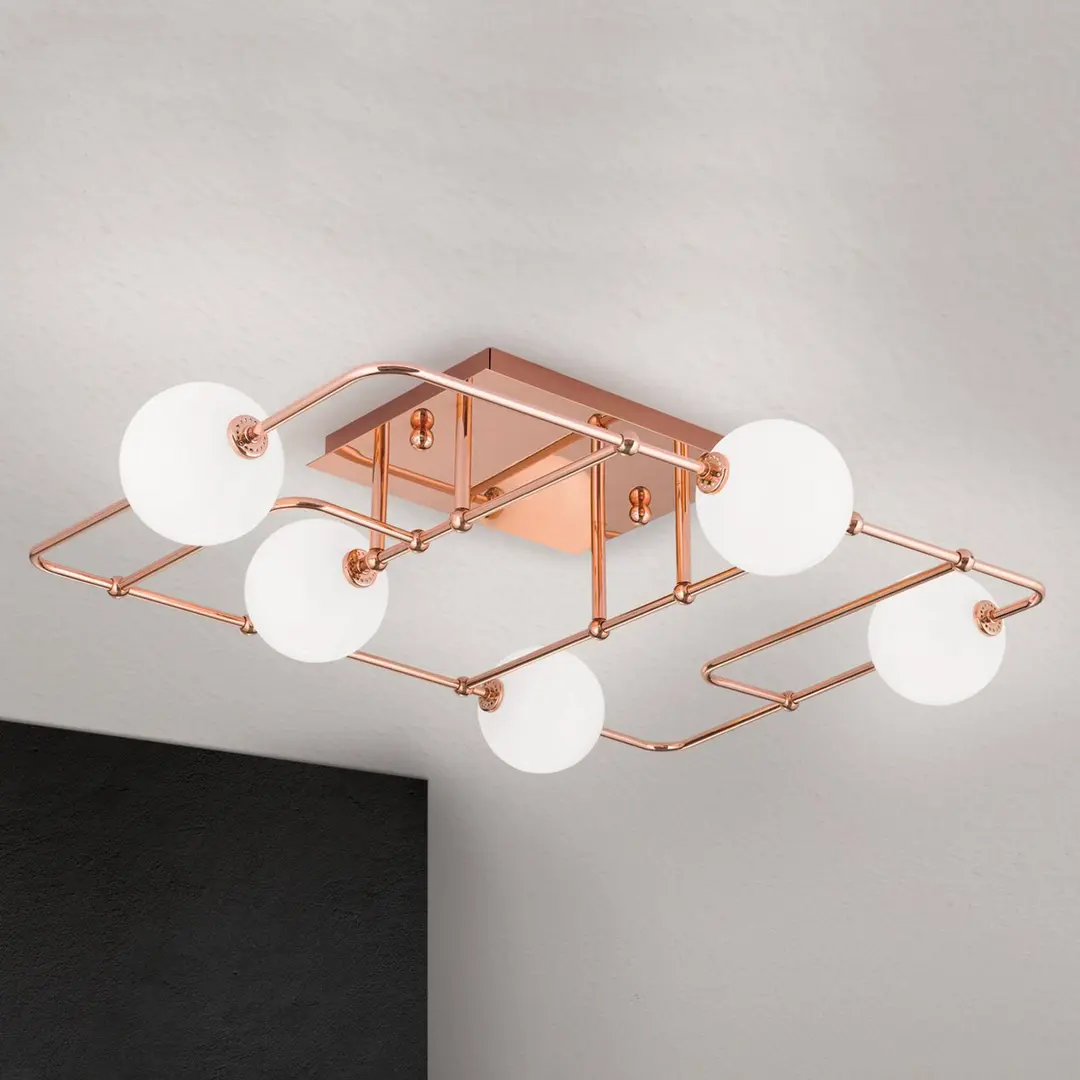Orion LED-Deckenleuchte Pipes in Kupfer mit Glaskugeln