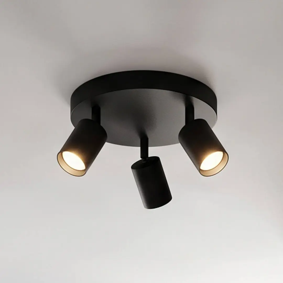 Arcchio Strahler Brinja, schwarz, rund, Ø 6 cm, 3-flg., GU10